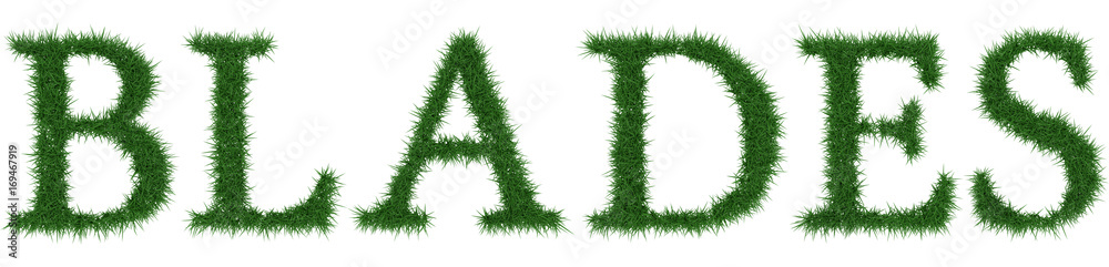 Blades - 3D rendering fresh Grass letters isolated on whhite background. Blades - 3D rendering fresh Grass letters isolated on whhite background.