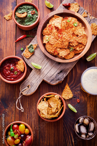 Nachos With Guacamole And Chili Sauce