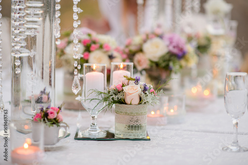 Table decoration at a luxury wedding reception
