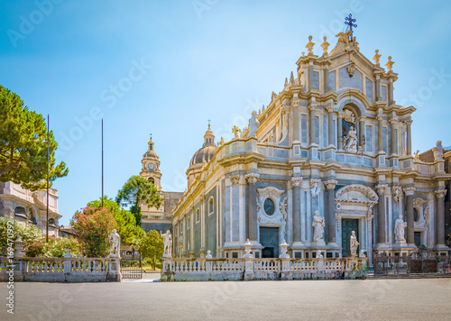 Fotografie, Obraz Piazza del Duomo with Cathedral of Santa Agatha in Catania, Sicily, Italy