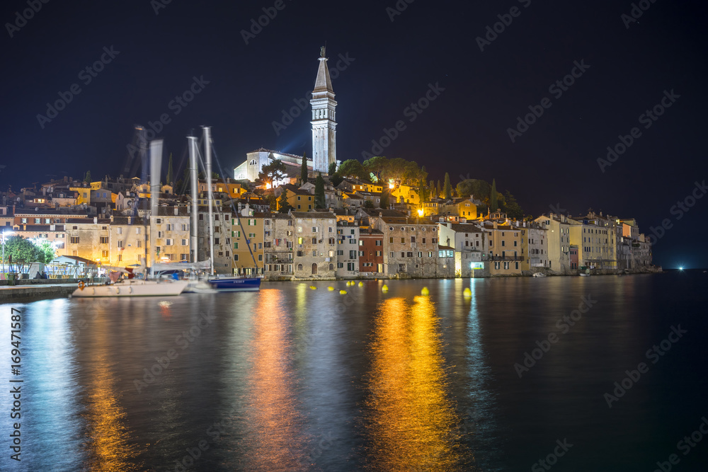 Spectacular romantic old town of Rovinj at evening