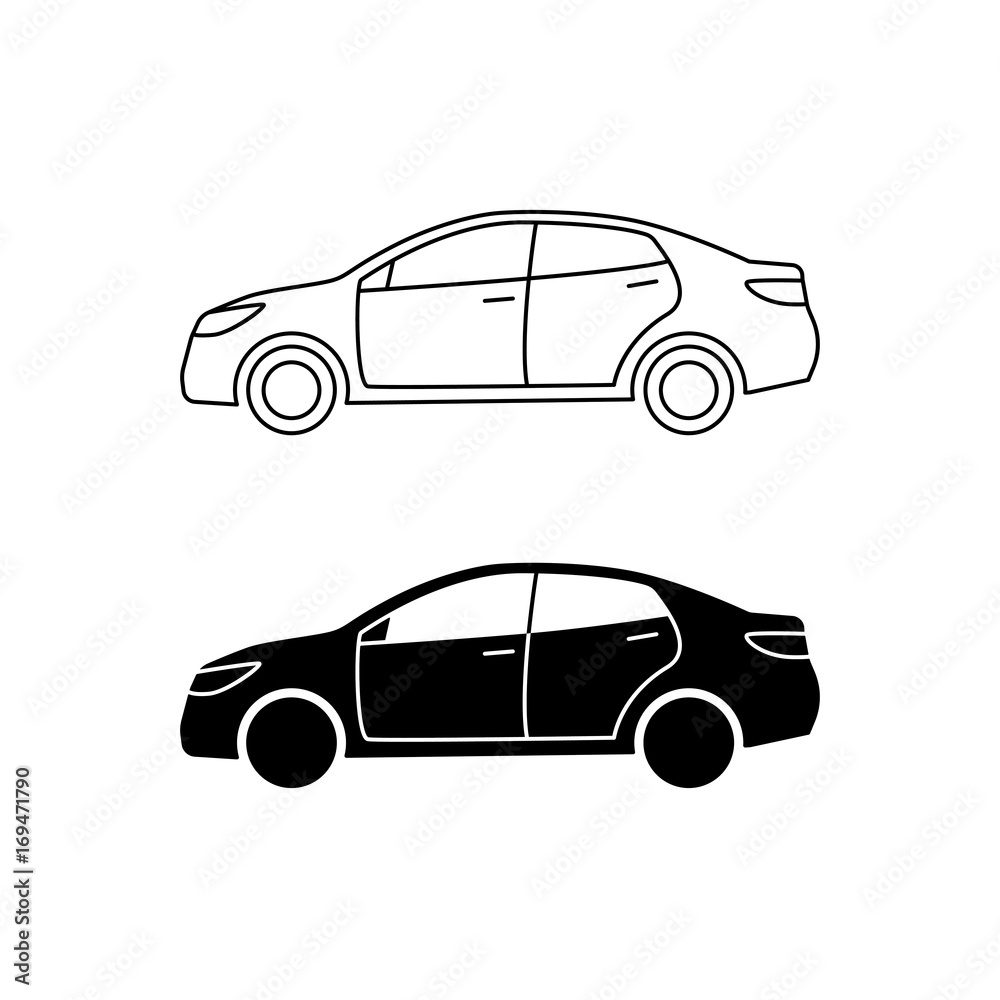 sedan icon line and black fill on white background