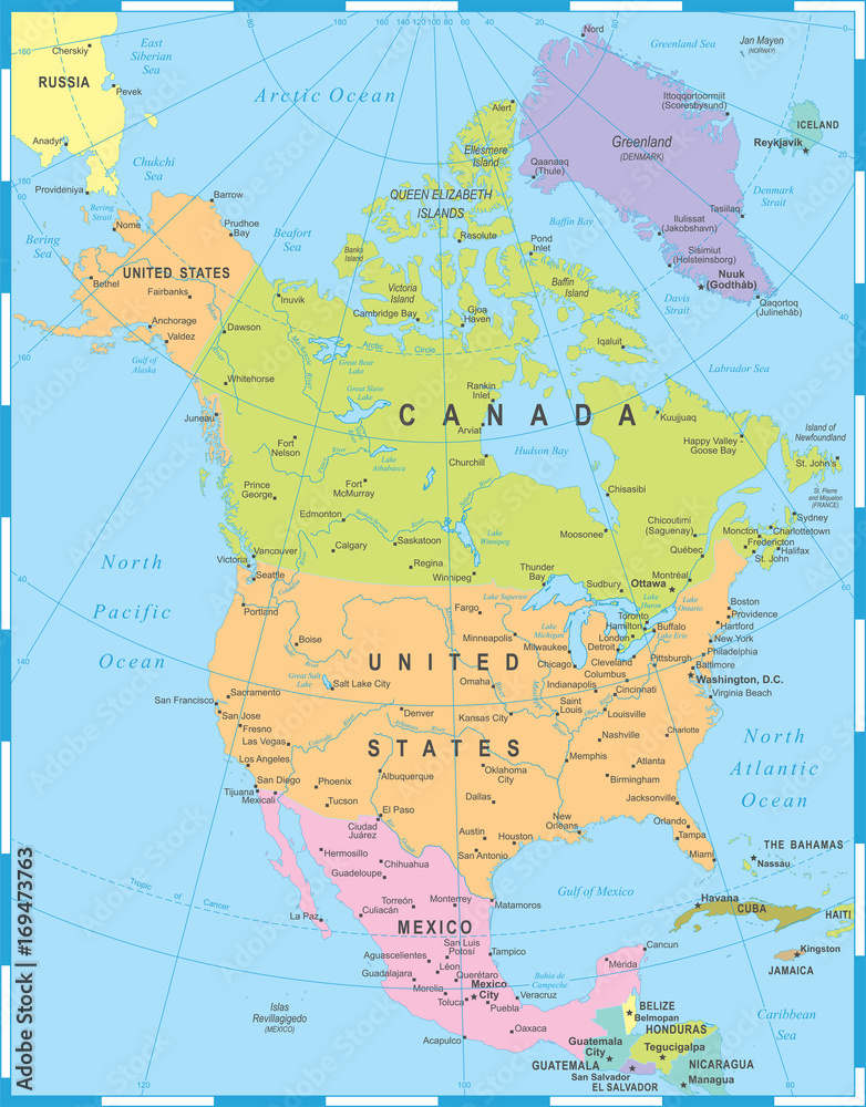 North America Map - Vector Illustration