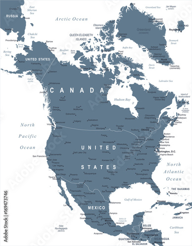 Fototapeta Naklejka Na Ścianę i Meble -  North America Map - Vector Illustration