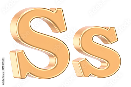 English golden letter S with serifs, 3D rendering