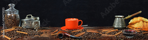 Large-format panorama of a still life on a coffee subject