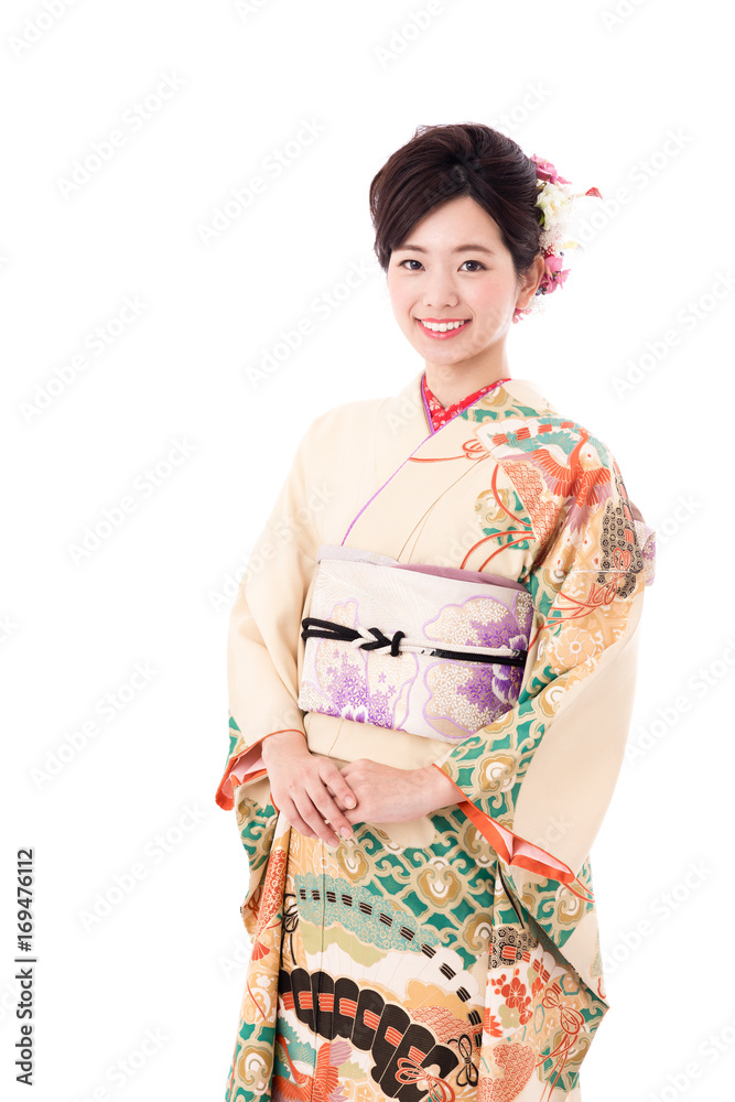 portrait of young asian woman wearing traditional kimono isolated on white background portrait of young asian woman wearing traditional kimono isolated on white background