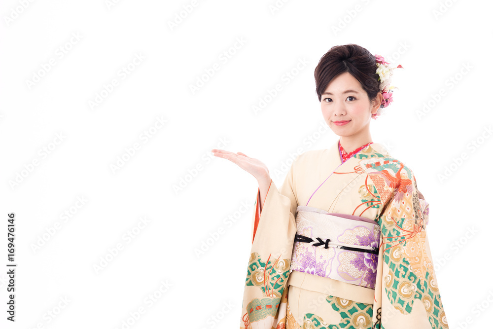 portrait of young asian woman wearing traditional kimono isolated on white background portrait of young asian woman wearing traditional kimono isolated on white background