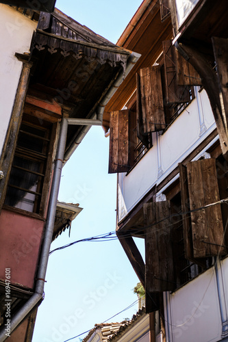 interesting street view of old houses in Plovdiv