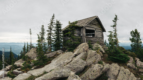 Fire lookout cabin on Burton Peak in the Idaho Selkirk Mountain Range. photo