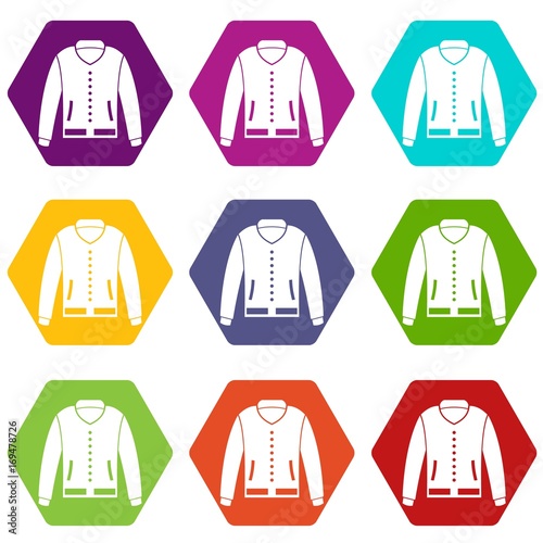 Jacket icon set color hexahedron