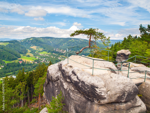 Viewpoint aboce Jizera valley in sandstone landscape of Bohemian Paradise, Besedice Rocks, Czech Republic. photo