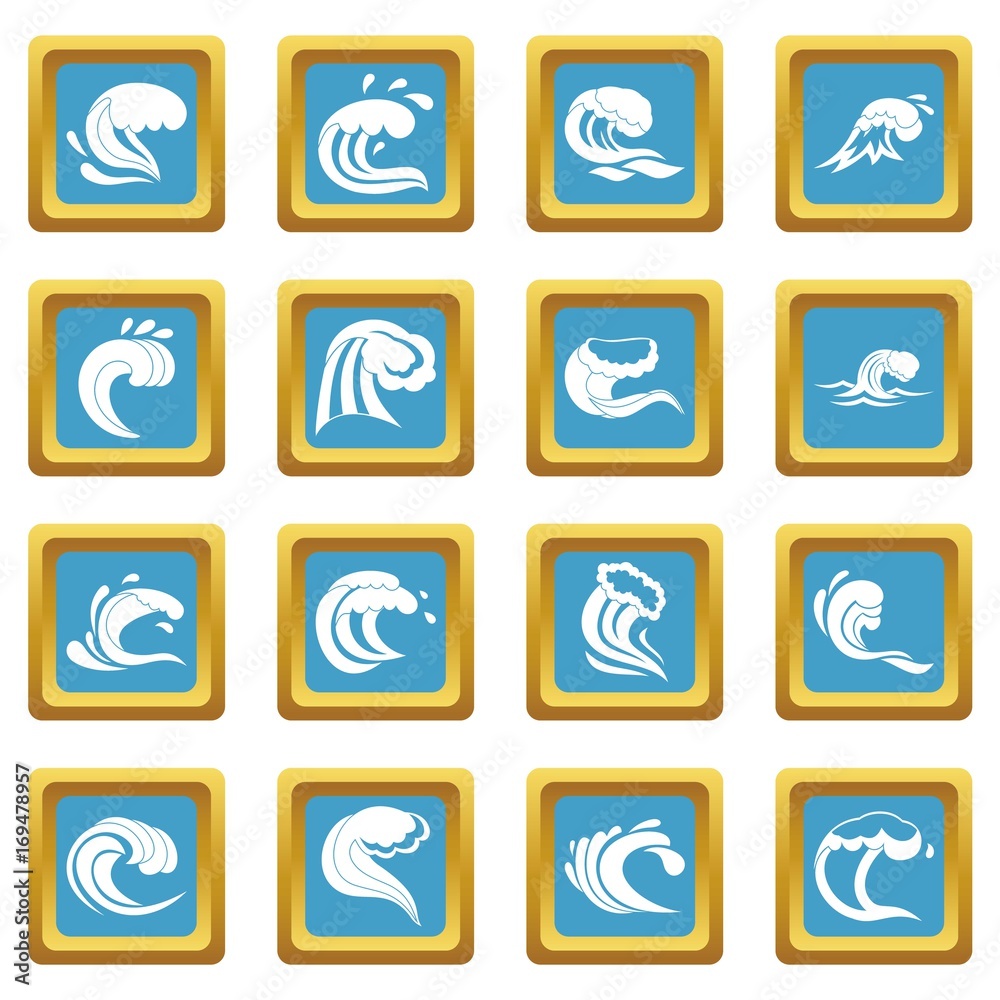 Sea waves icons azure