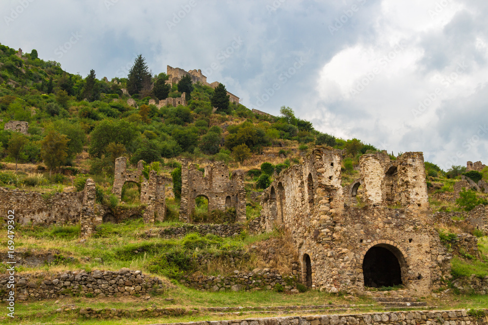 Ruins of old byzantine medieval town Mystras, Peloponesse, Greece