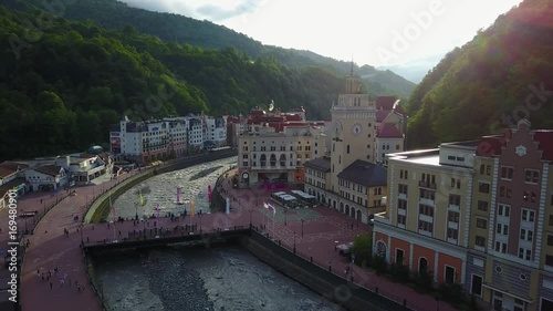 SOCHI, RUSSIA - May, 2017: Aerial view above Ski Resort Rosa Khutor photo