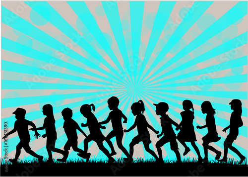 Silhouettes of children running.