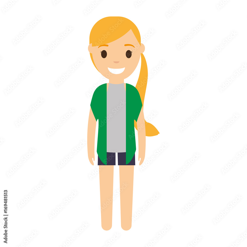 cartoon woman with casual clothes icon over white background colorful design vector illustration