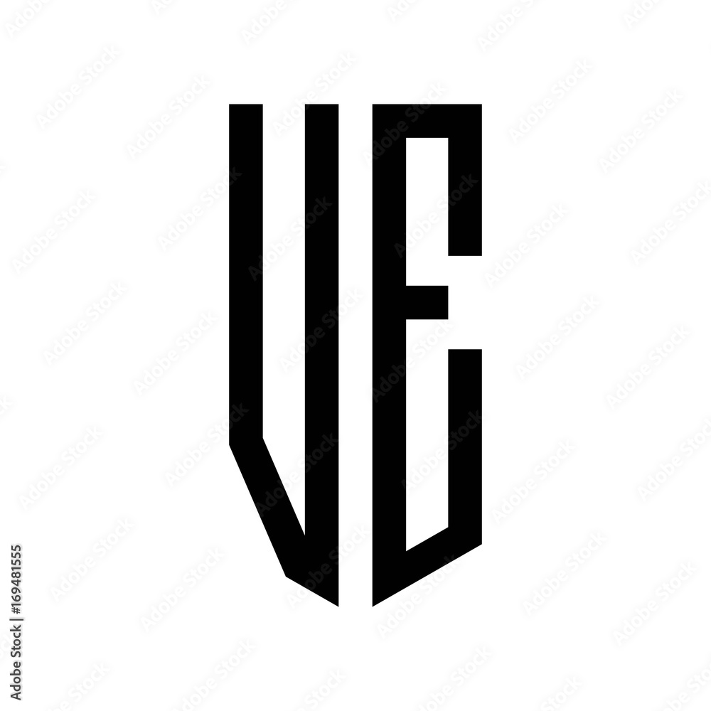 initial letters logo ve black monogram pentagon shield shape
