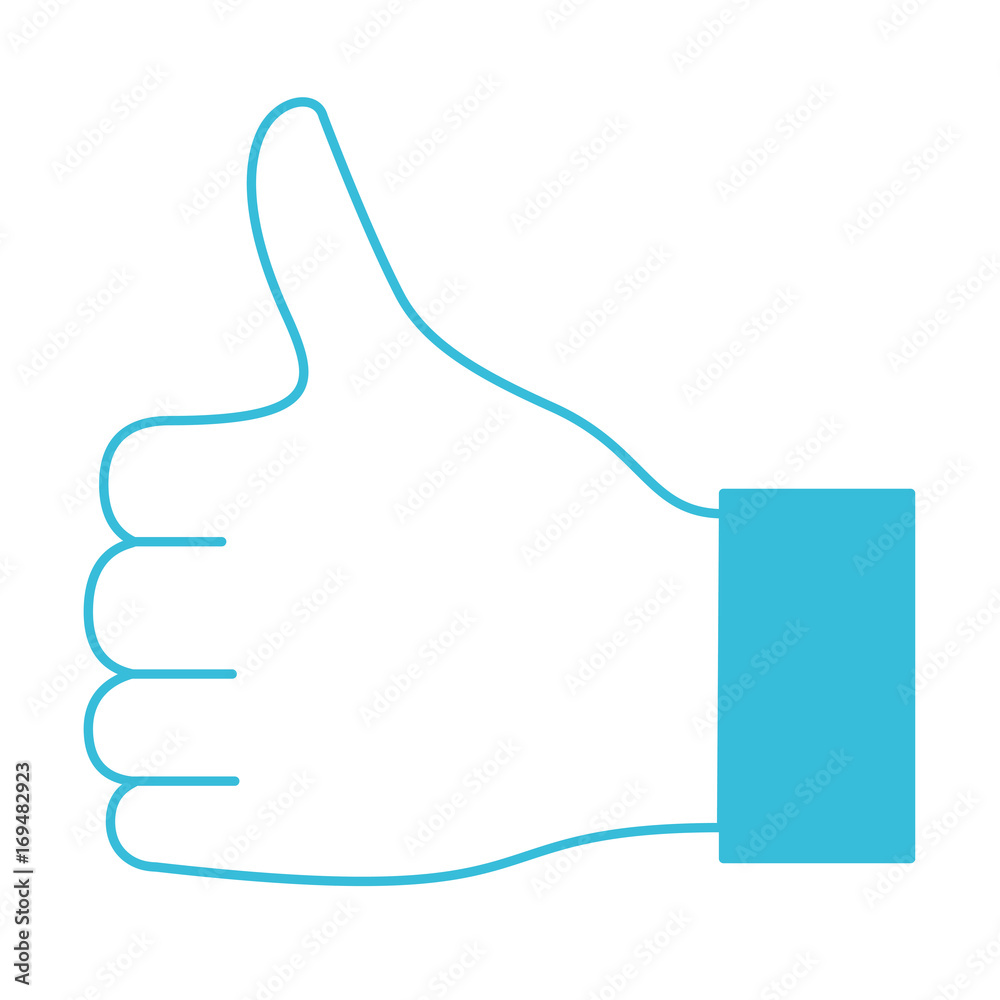 blue color silhouette of left hand thumb up blue color silhouette of left hand thumb up