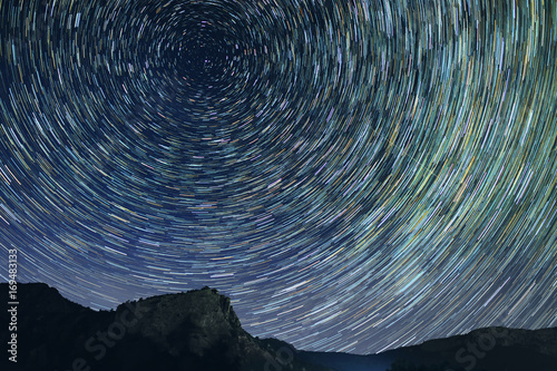 Star trails astro photography at dark night