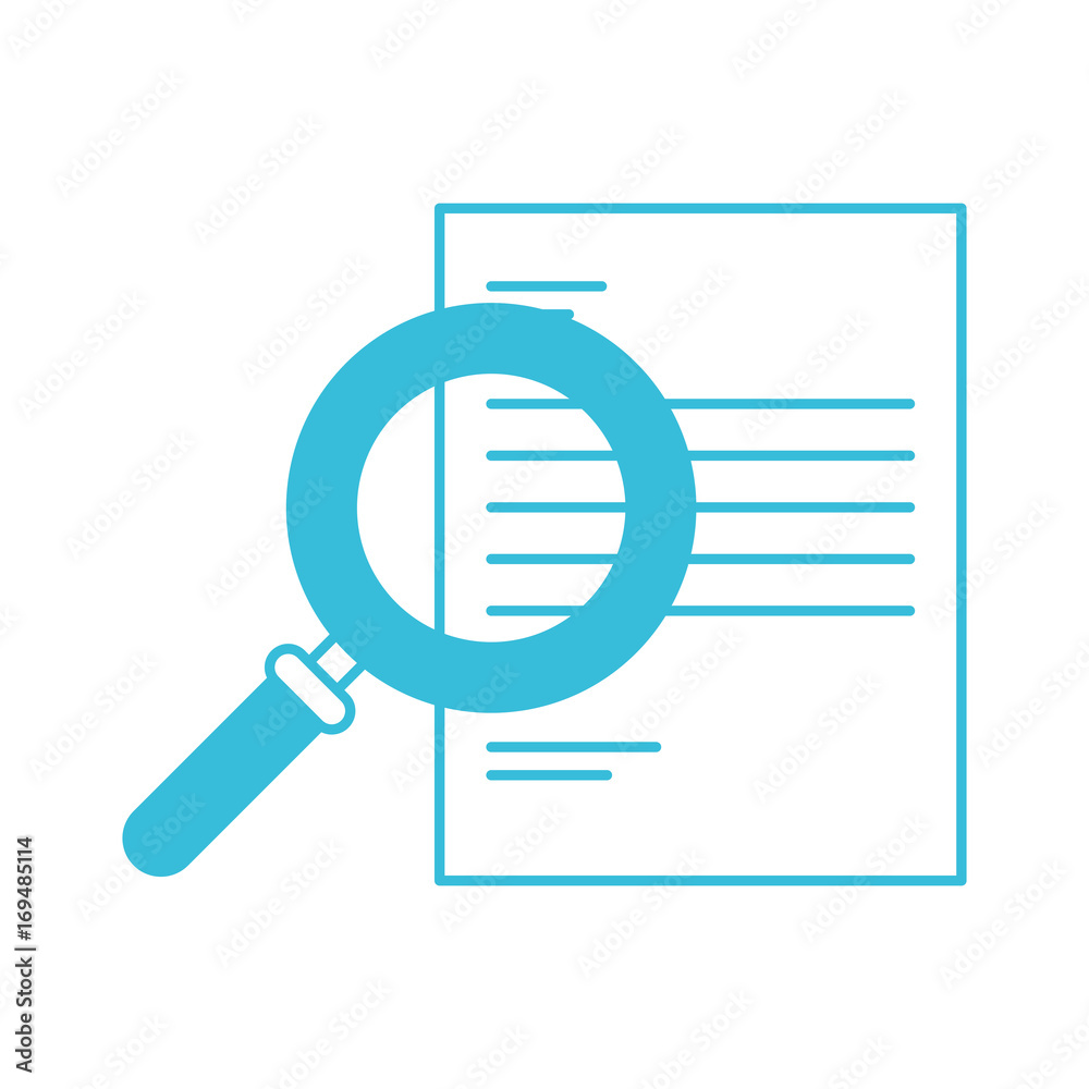 blue color silhouette of magnifying glass search over document blue color silhouette of magnifying glass search over document