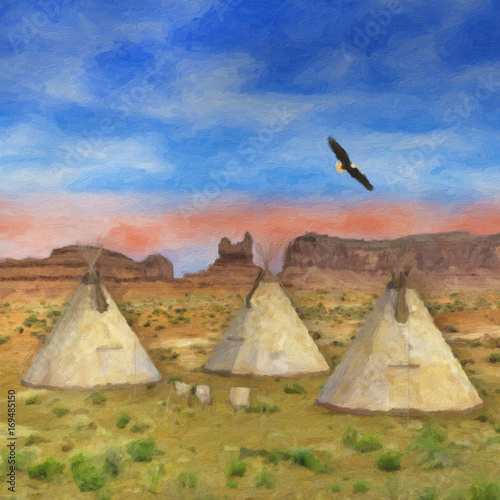 Colorful SouthWestern Native American Scene illustration