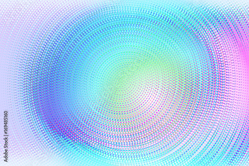 Halftone colorful background. Hologram dotted texture. Vector swirl backdrop futuristic rainbow color.