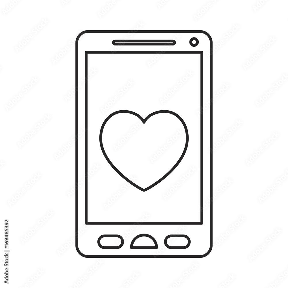 monochrome silhouette of smartphone with heart in screen monochrome silhouette of smartphone with heart in screen