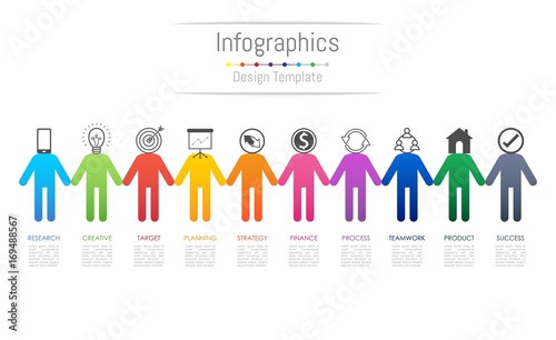 Infographic design elements for your business data with 10 options, parts, steps, timelines or processes, connecting people concept. Vector Illustration.