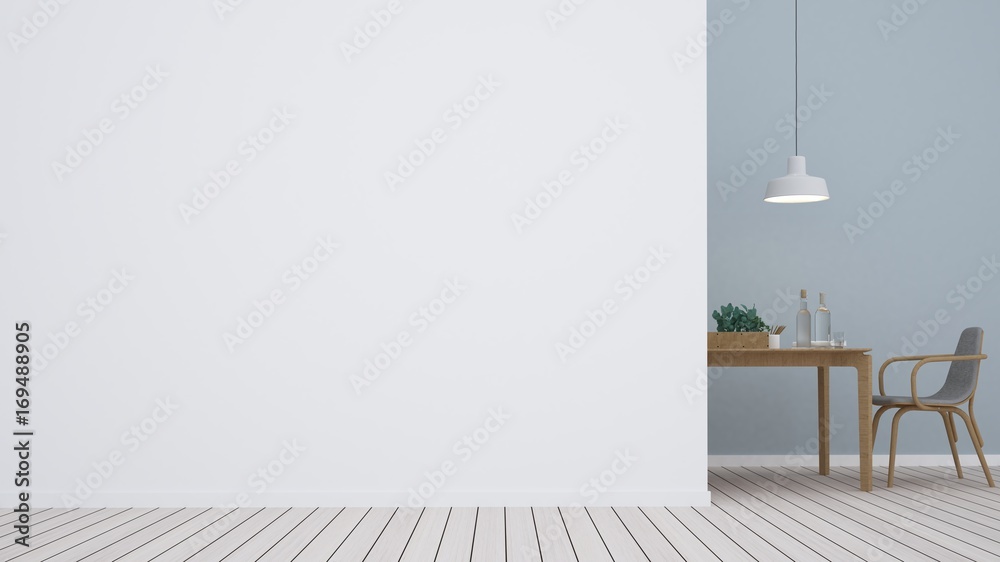 Plakat Zrelaksuj się w przestrzeni minimalnej i dekoracji ściennej pustej w mieszkaniu - renderowanie 3D