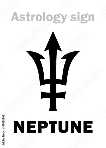 Astrology Alphabet: NEPTUNE (Poseidon's trident), higher global planet. Hieroglyphics character sign (single symbol).