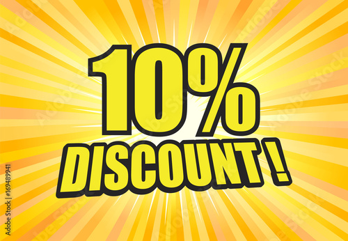 10 percent discount on yellow light background vector