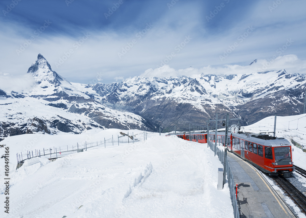 Mountain Matterhorn and train in Gornergrat, Zermatt, Switzerland Stock  Photo | Adobe Stock
