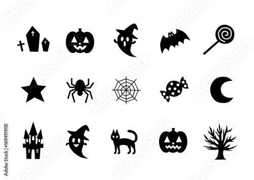 ハロウィンのイラストアイコンセット（黒）