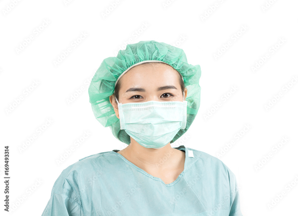 Portrait of female surgery doctor isolated on white Portrait of female surgery doctor isolated on white