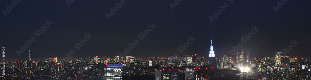 日本の東京都市景観・夜景「東京スカイツリー（画面の左）や東京タワー（右付近）など東京の夜景を一望する」