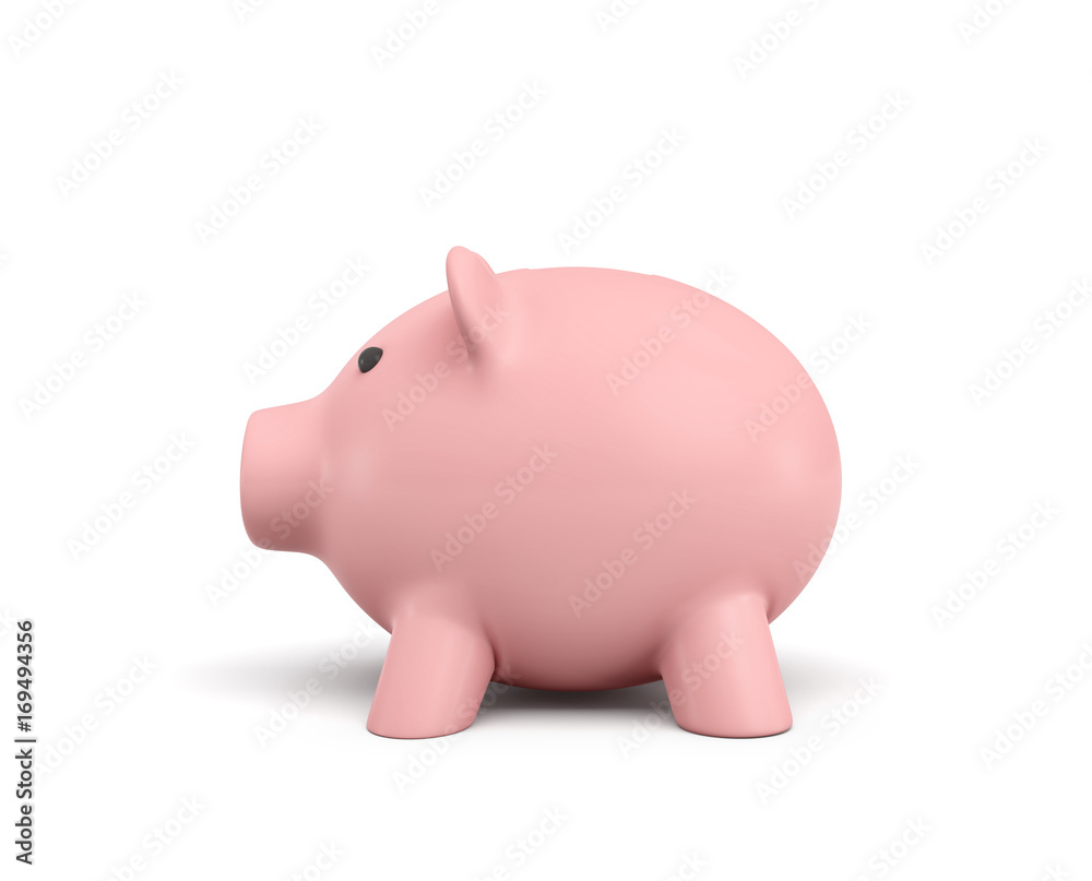 3d rendering of a pink ceramic piggy bank isolated on white background.