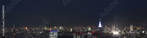 日本の東京都市景観・夜景「東京スカイツリー（画面の左）や東京タワー（右付近）など東京の夜景を一望する」