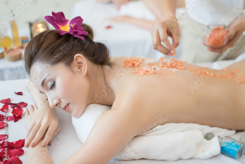 Wellness - woman getting massage in Spa.