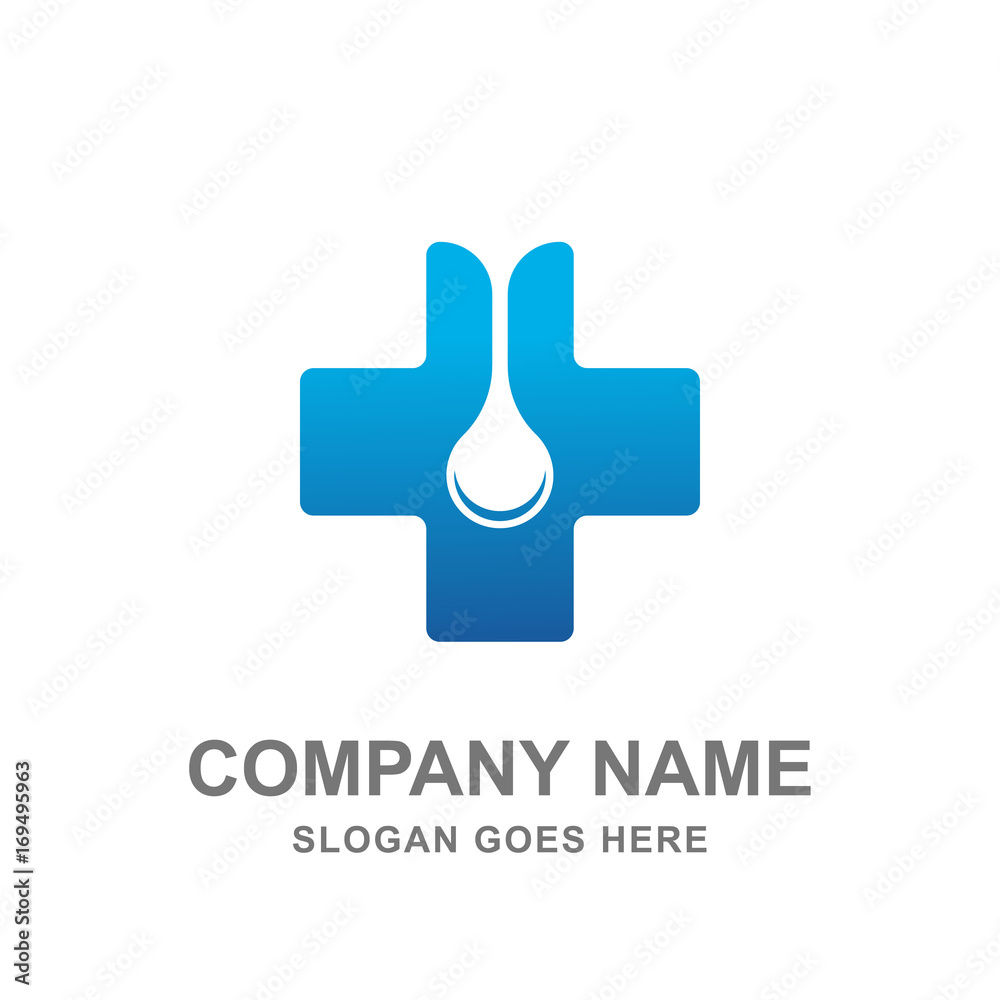 Medical Healthcare Blue Cross Water Drop Logo 