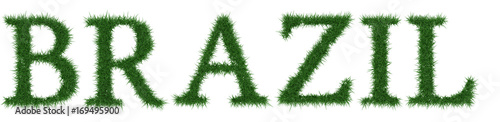 Brazil - 3D rendering fresh Grass letters isolated on whhite background.