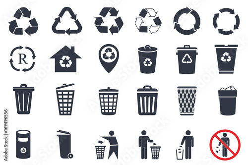 trash can icons and recycle icons set photo