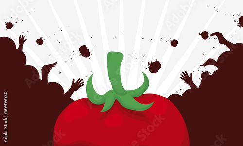 Crowd Silhouette Having fun in Tomato Throwing Festival, Vector Illustration