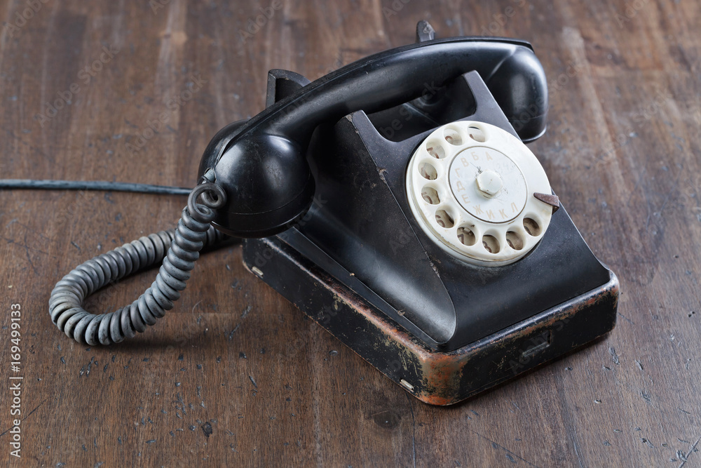 Old black phone. Old black phone.