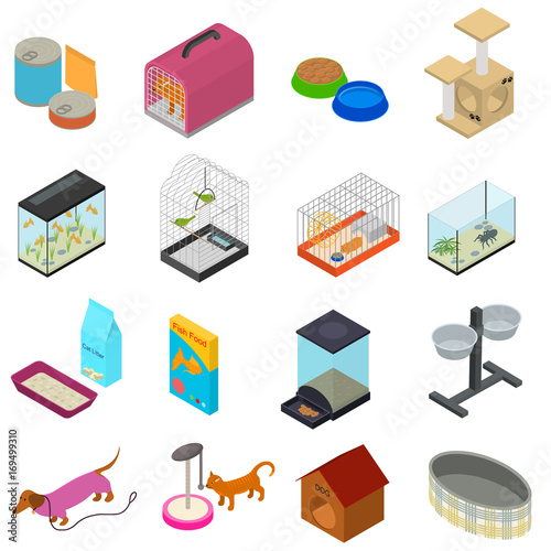 Accessories for Domestic Pets Set Care Animal Isometric View. Vector
