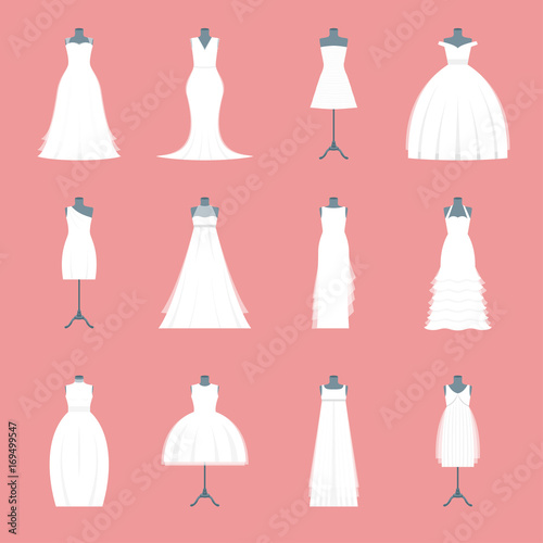 Wedding Dresses Set on Mannequin. Vector