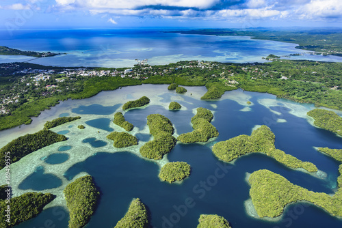 Streets of Palau Koror and coves of coral reefs