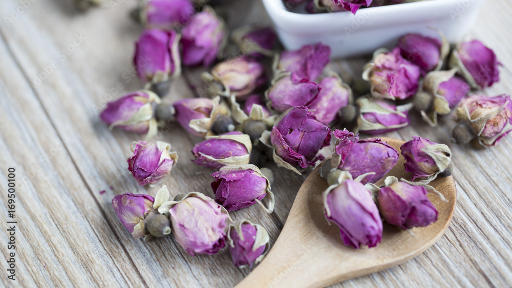 Dried flowers roses(Rosa damascena),mainly used for production of rose oil and pink water and therapies. 