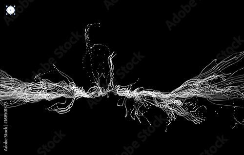 Array with Dynamic Particles. 3D Technology Style. Abstract Background. Vector Illustration.
