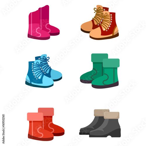 Autumn and winter boots isolated on white background, vector illustration